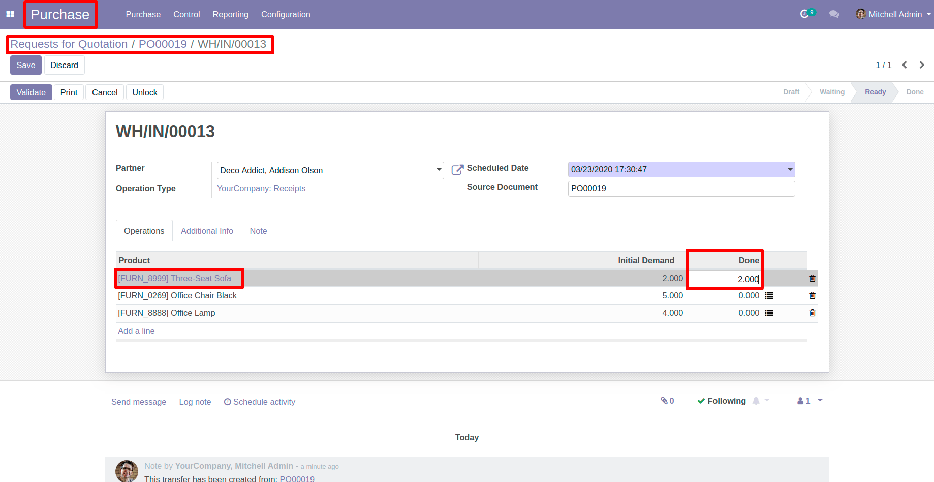 Encode the Done Quantity for Product in Odoo