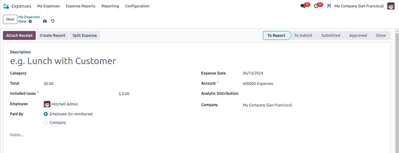 My Expenses Form