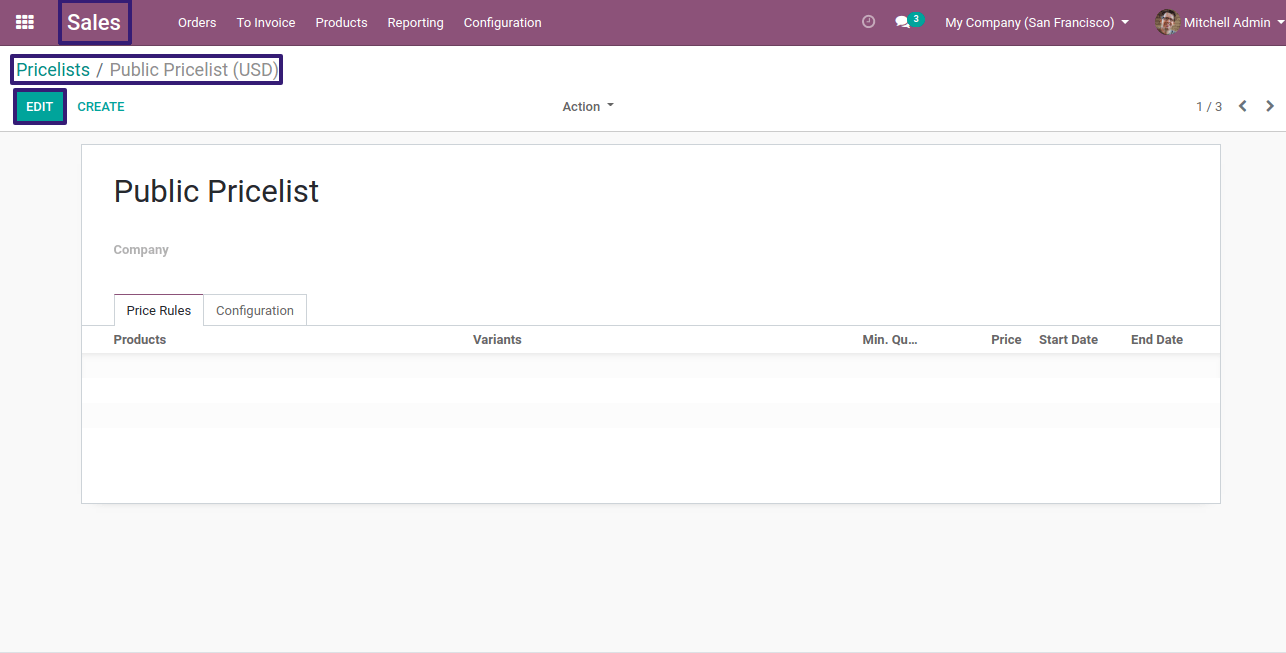 Click On Edit Button in Pricelist  In Odoo 13