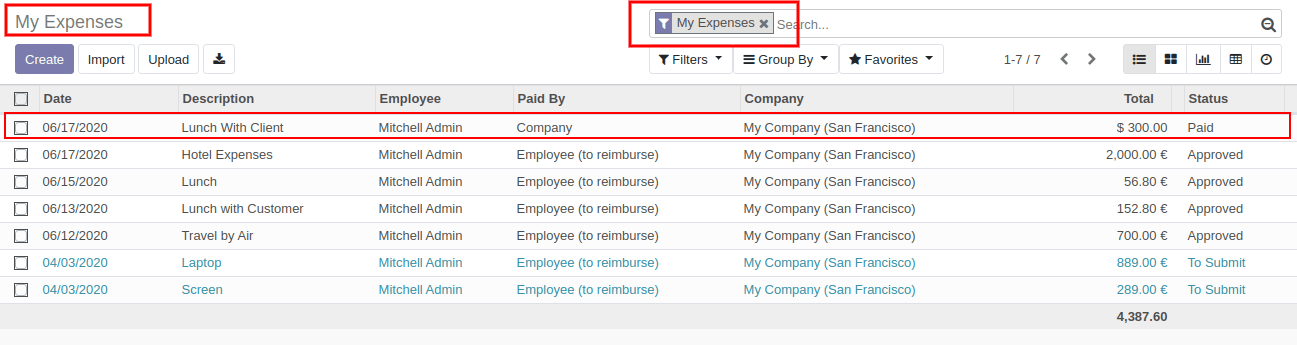 My Expenses In Odoo 13