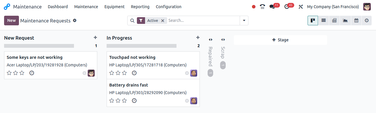 Maintenance Request in Odoo