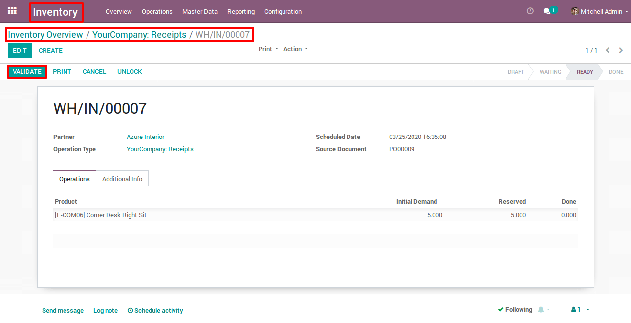 Validate The Receipt in Odoo