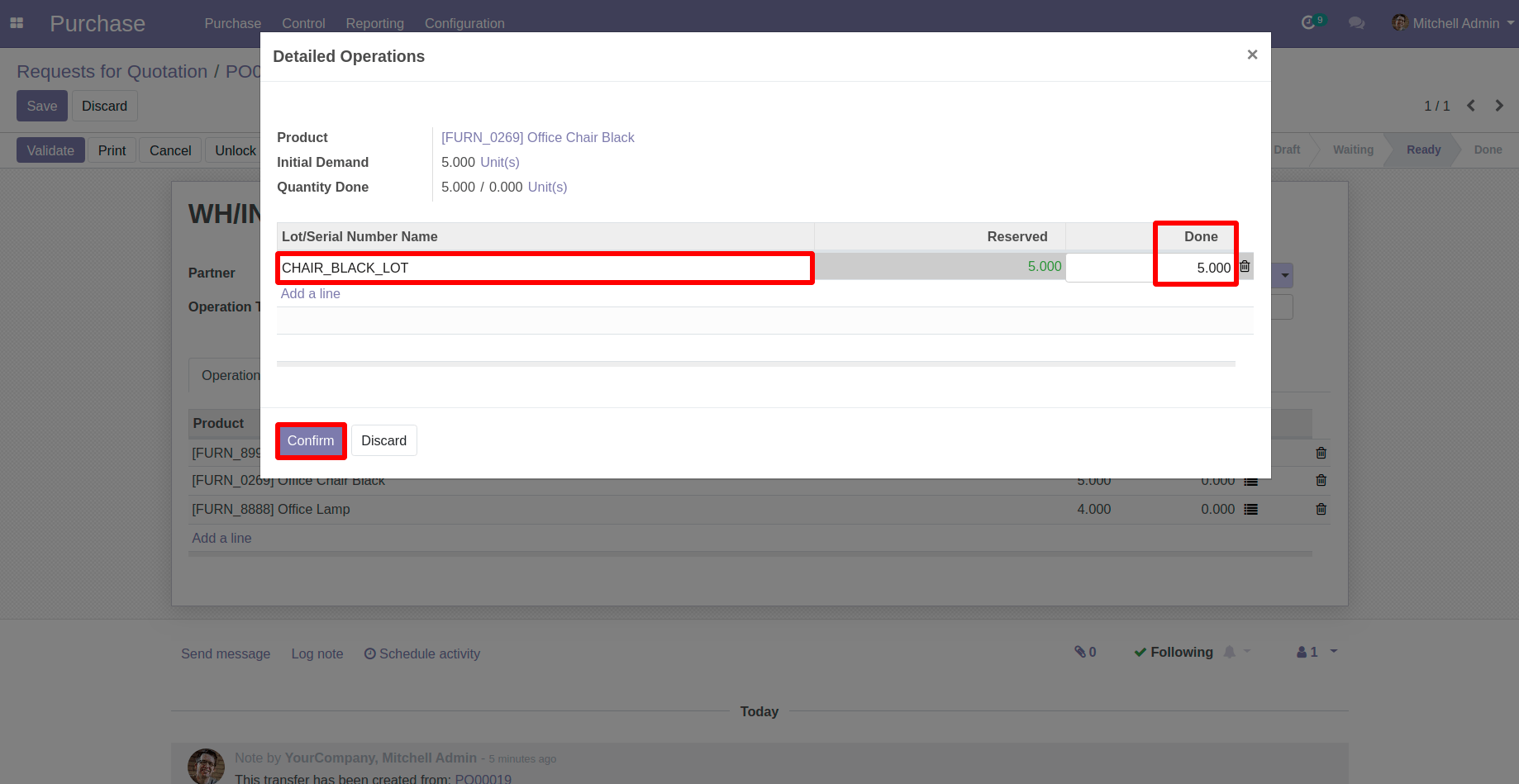 Create Product with Done Quantity and Then click on Confirm Button in Odoo