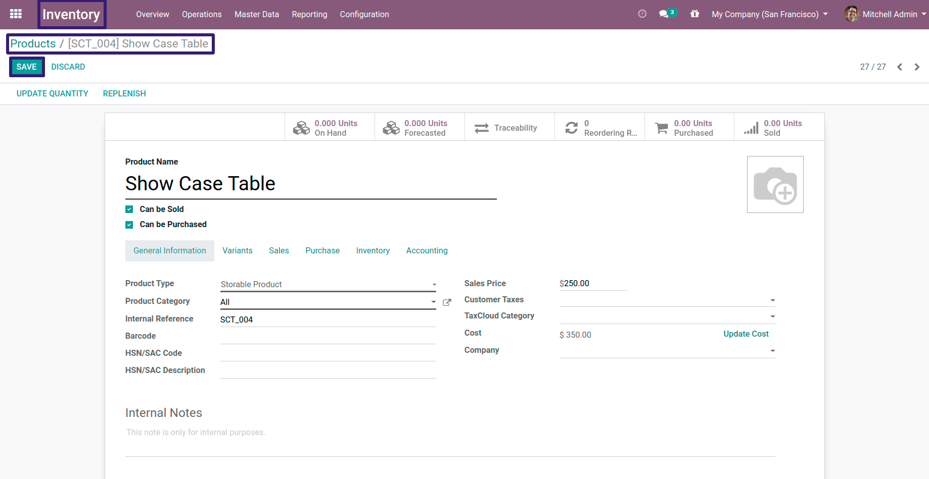 Save the Changes For Product In Odoo 13