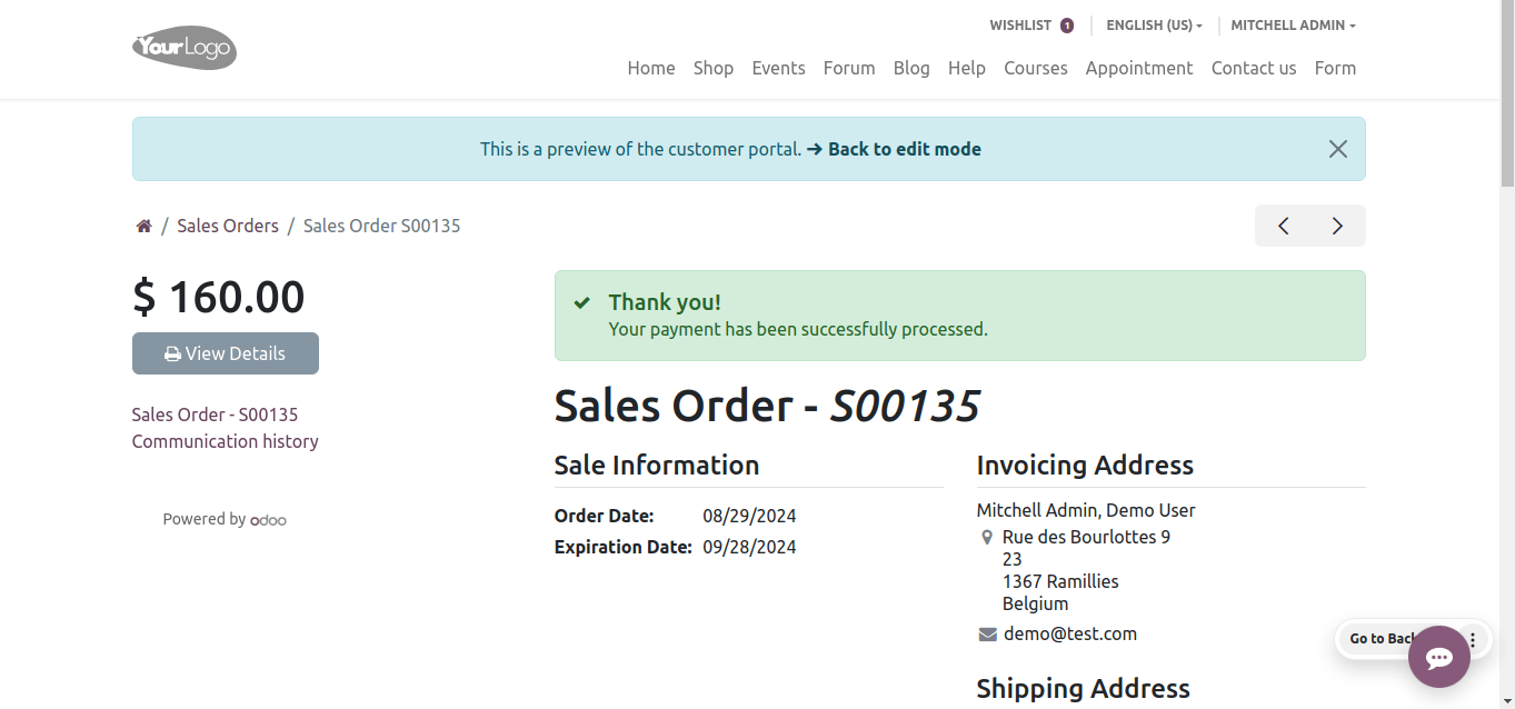 Sale Order in Frontend