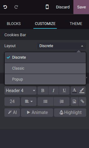 the ‘Customize’ tab option