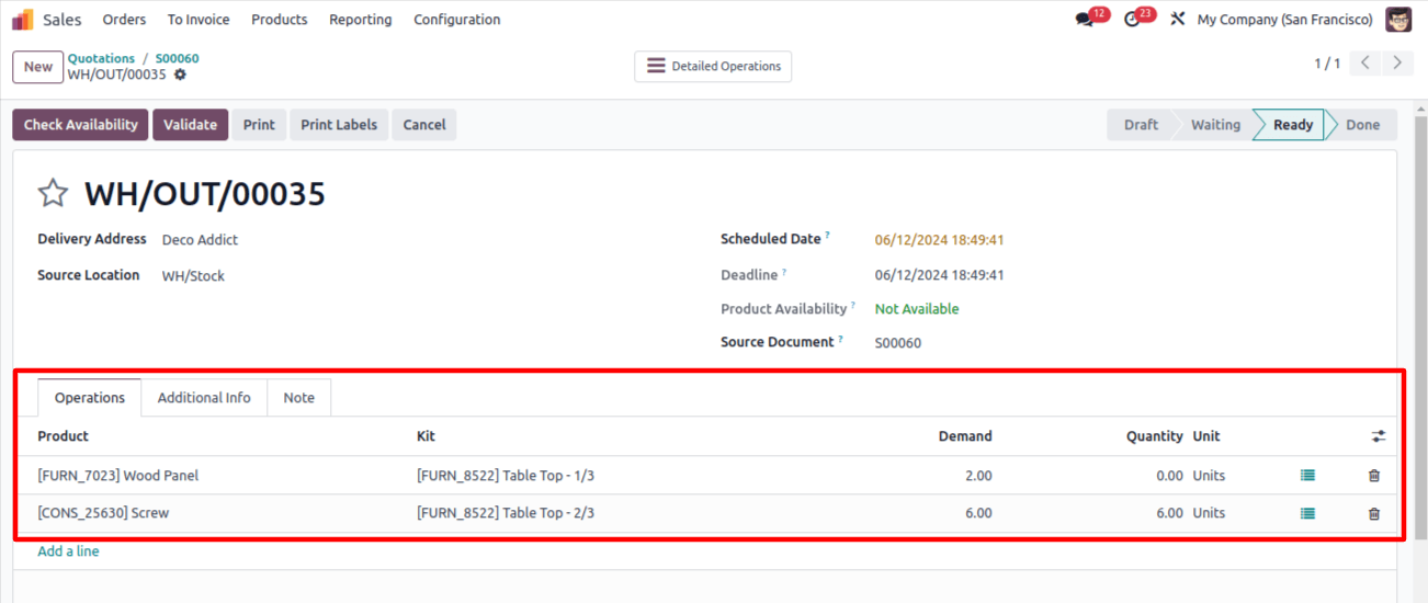 sale order delivery Operations