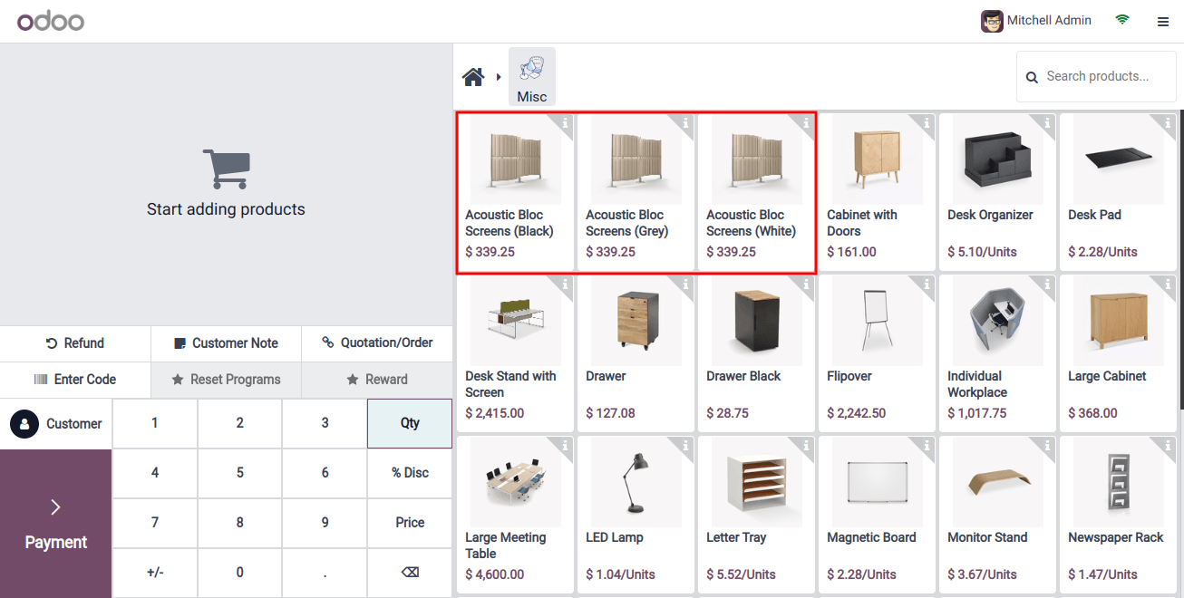 Product in Pos Screen