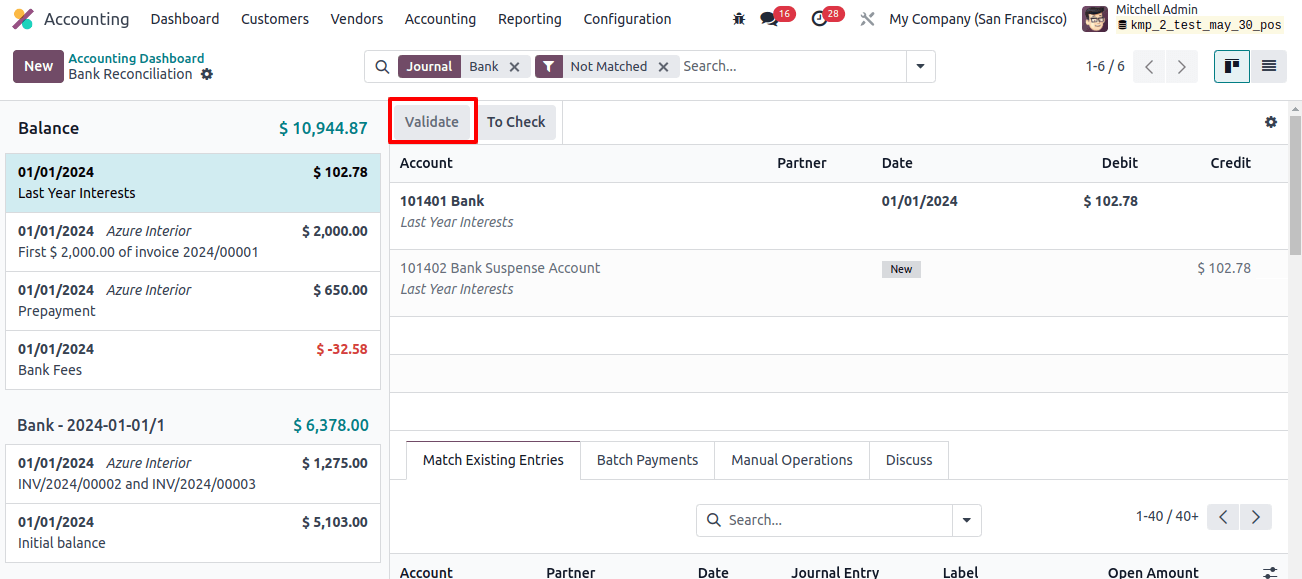 Click on Validate Button in Accounting Dashboard