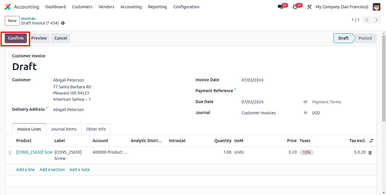 Invoice Confirm BUtton