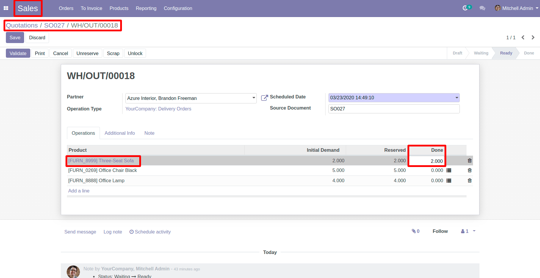 Encode the Done Quantity for Products