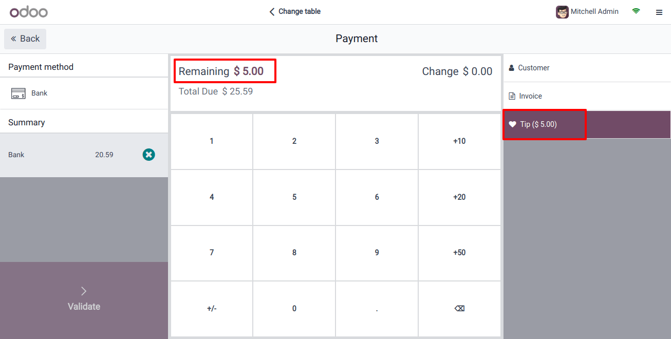 Payment in add Tips