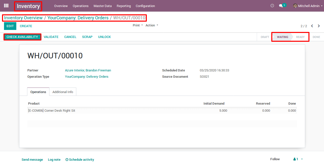 Click On Check Availability Button in Odoo