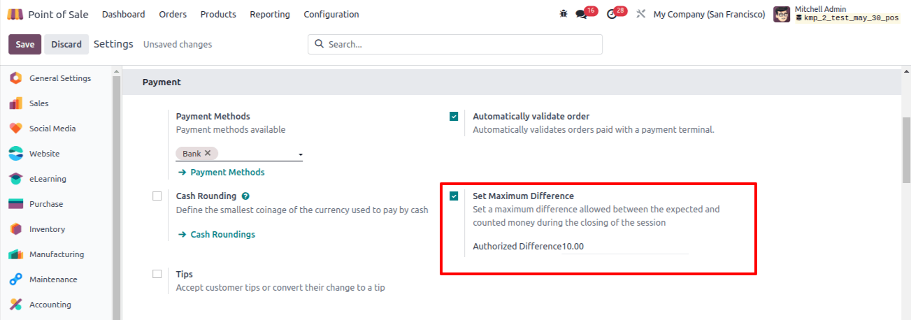 Configure Set Maintenance Difference in Odoo