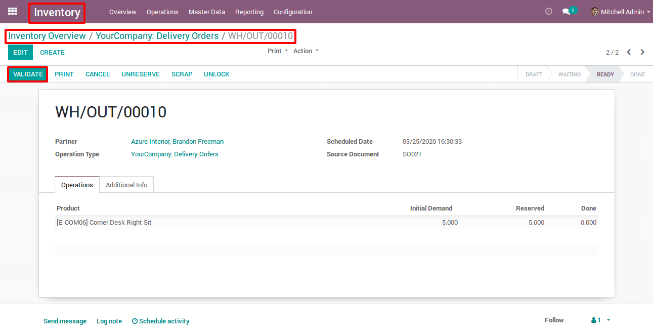 Click On Validate Button in Odoo