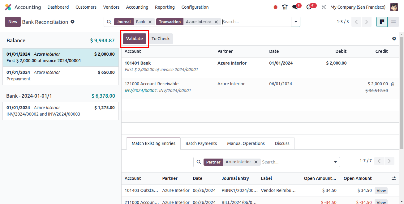 Validate the Bank Reconciliation 