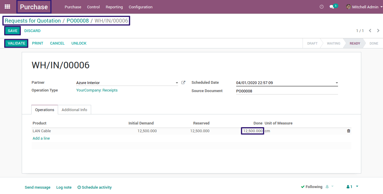 Save and Validate The Transfer in odoo