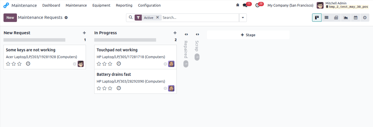 maintenance kanban view