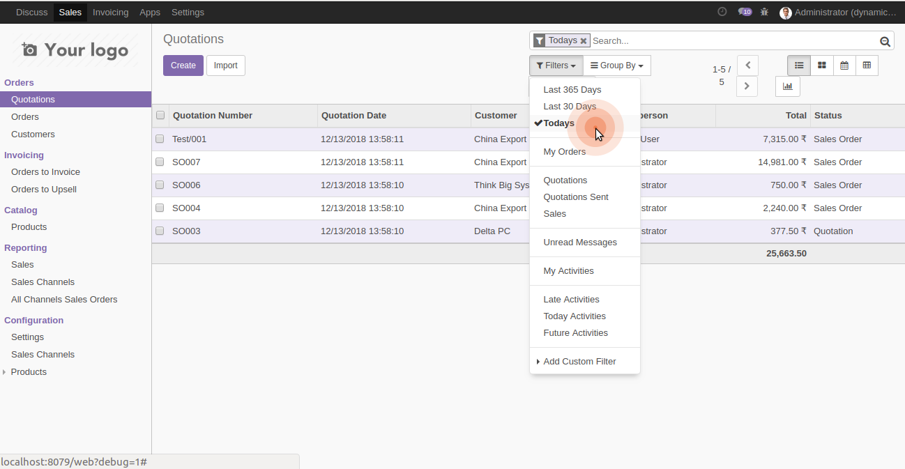 Dynamic Filter Quotation In Odoo