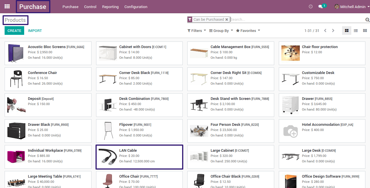 Products kanban In Odoo