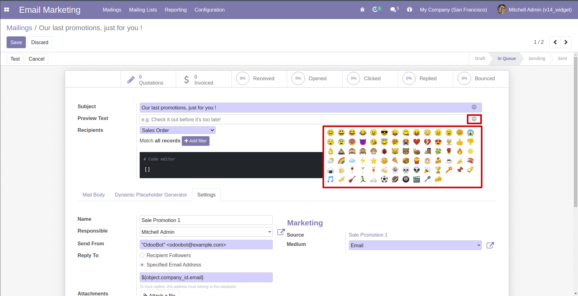 char_emojis, text_emojis  Widgets In Odoo 14