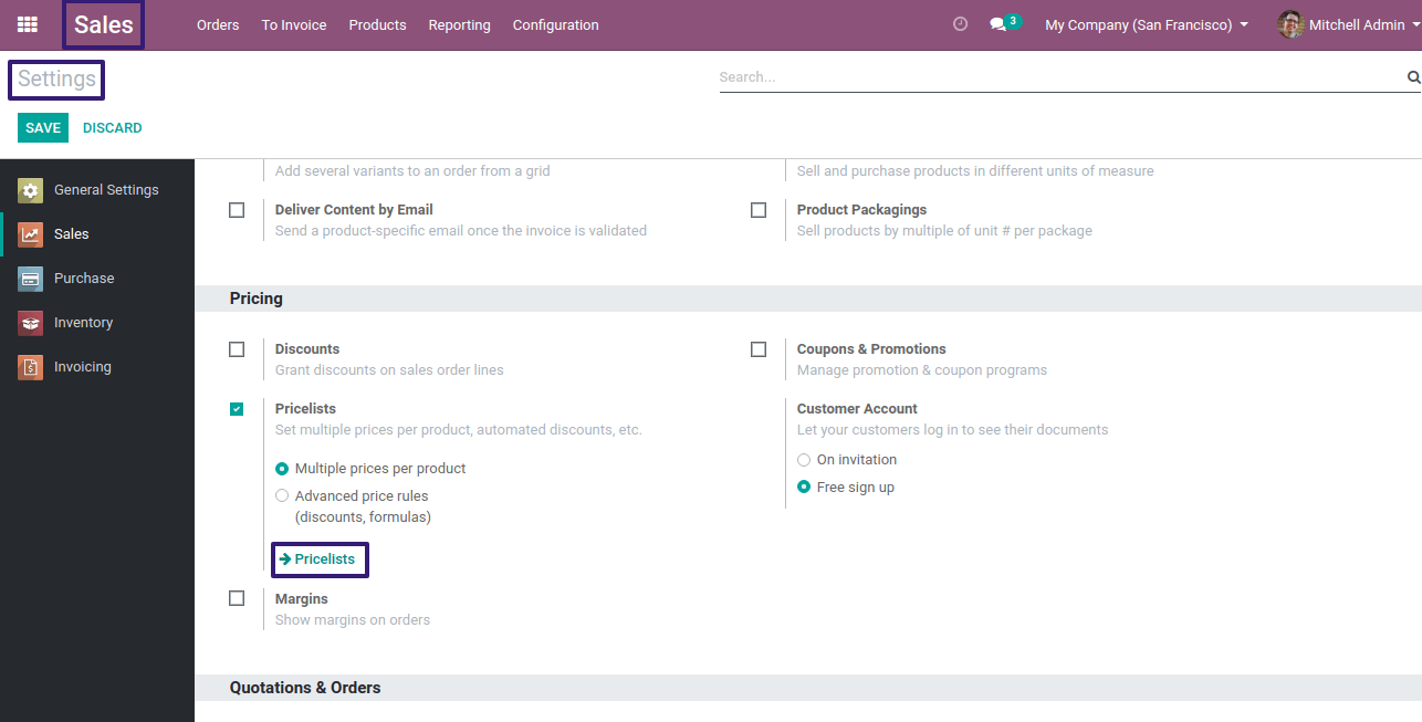 Click  On Pricelist Button In Odoo 13