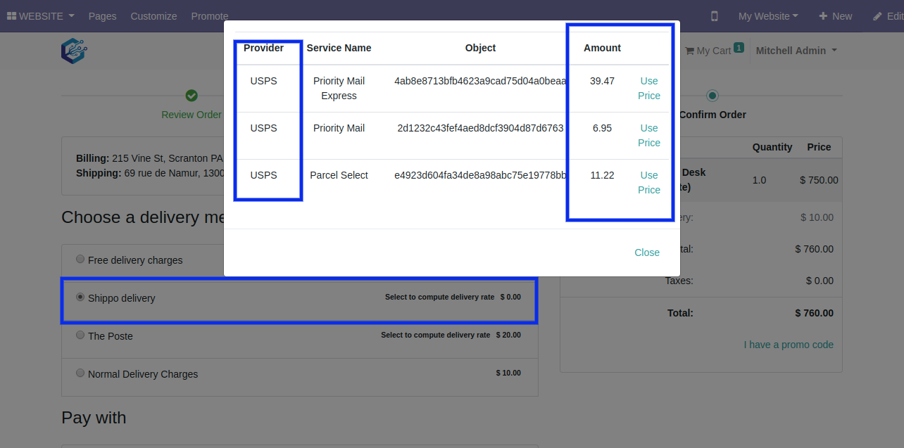 GoShippo Carrier Price in odoo