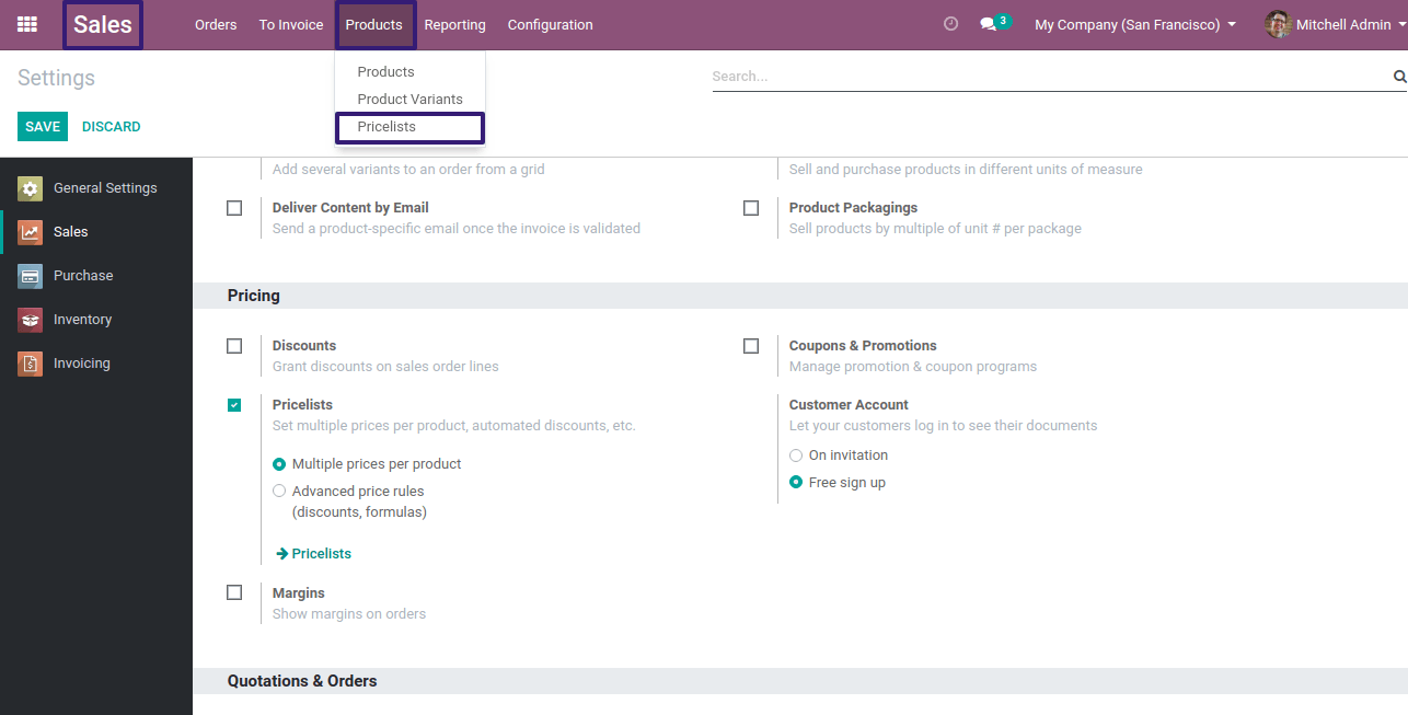 Click On Pricelist Menu In Odoo 13