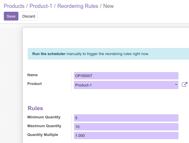 Product New Reordering Rules