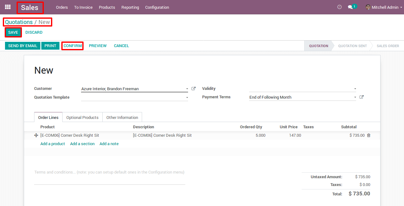 Save And Confirm the Quotation in Odoo