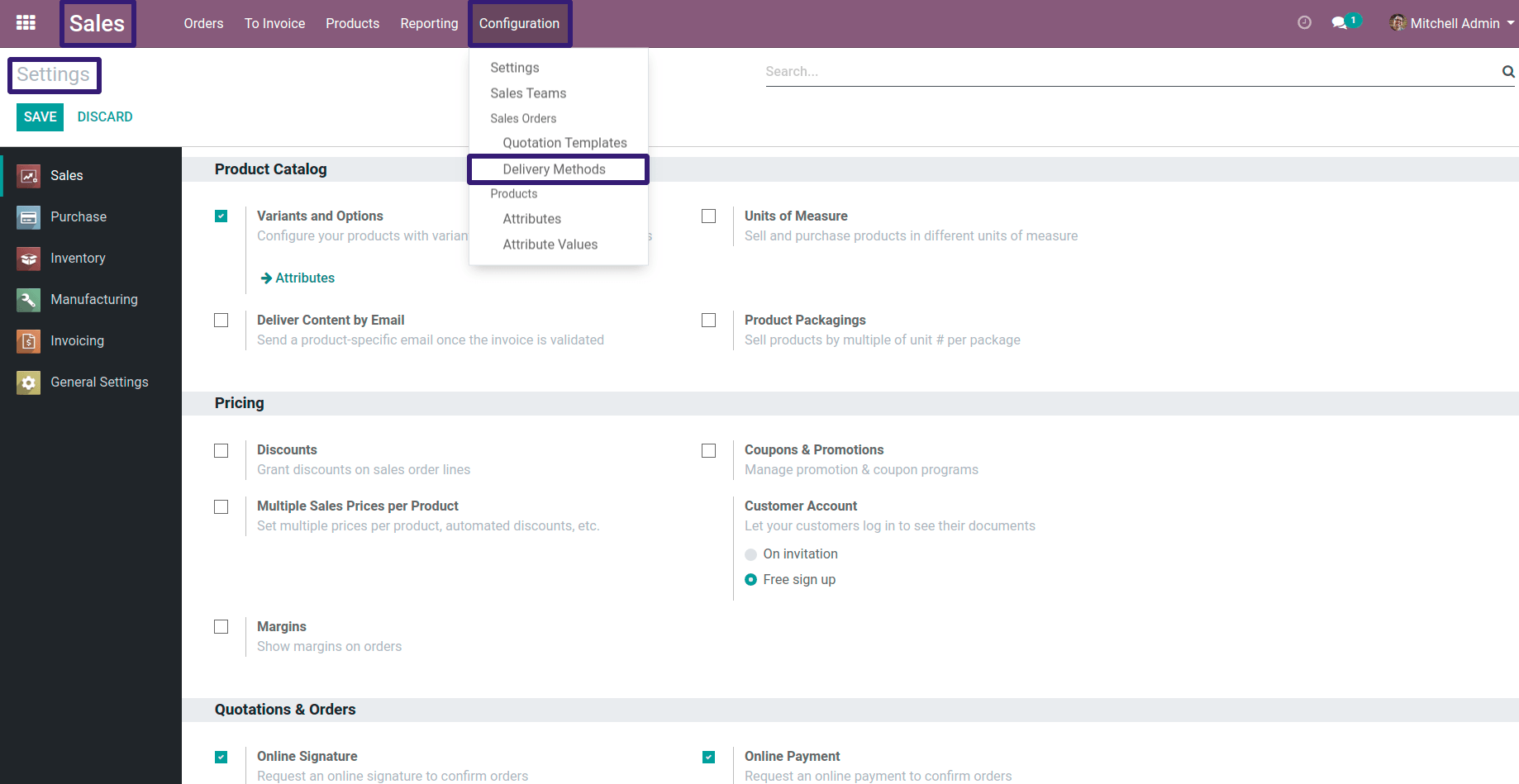 Delivery Methods Menu In Odoo