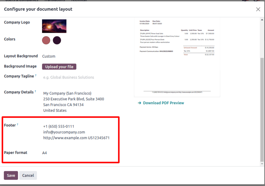 Footer in Invoice Layout