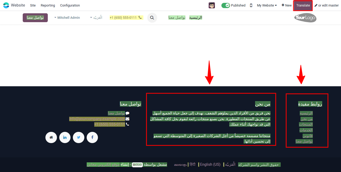 Website Home page  Language Change