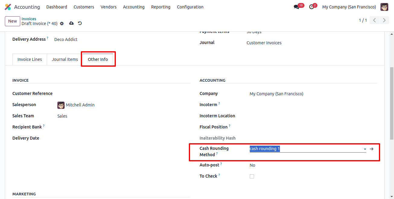 Cash Rounding Method Select