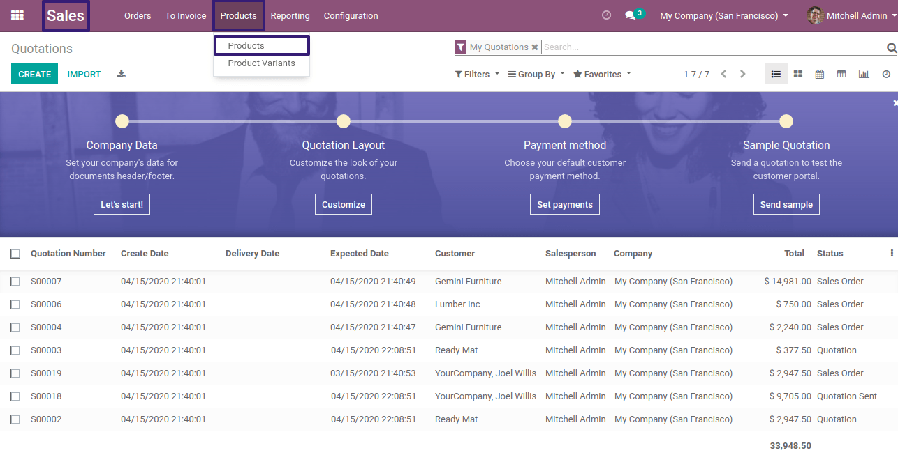 Quotattions List View In Odoo 13