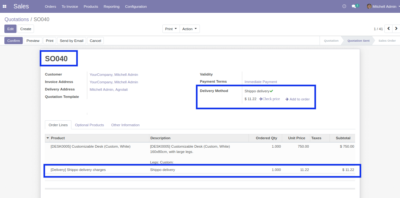 Order With GoShippo Carrier Line in odoo