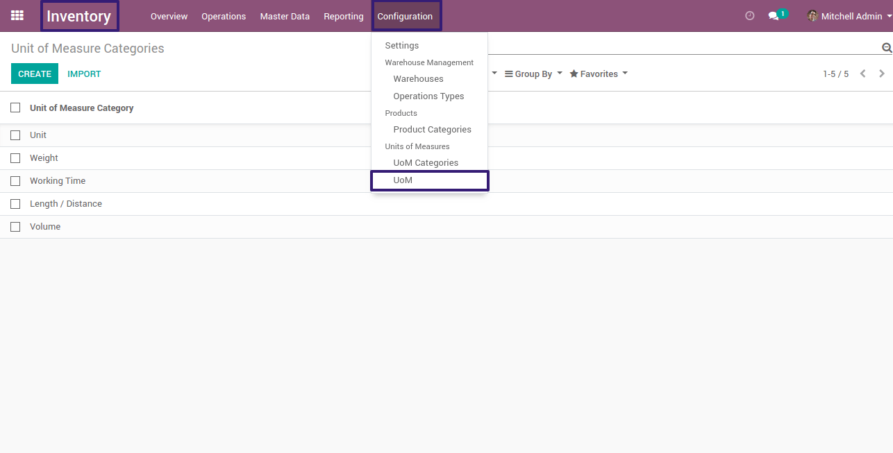 UoM Menu in odoo