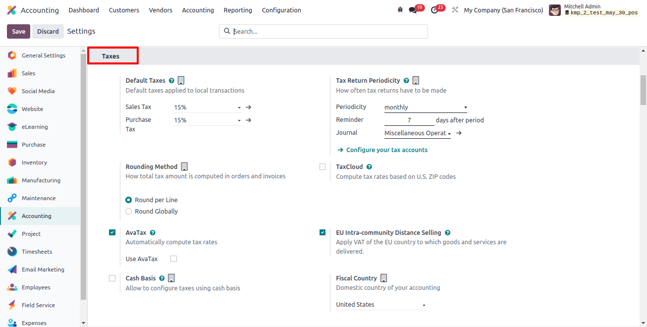 Configure the Taxes