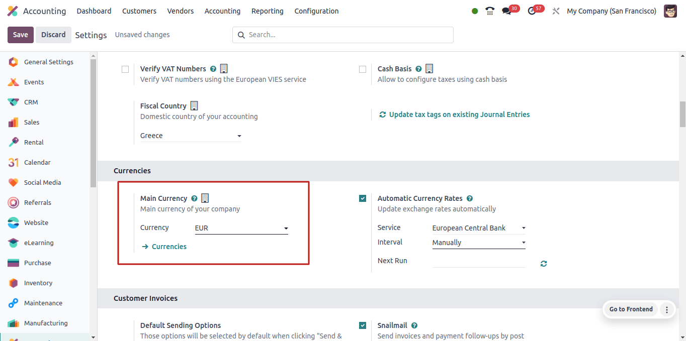 Main Currency Configuration