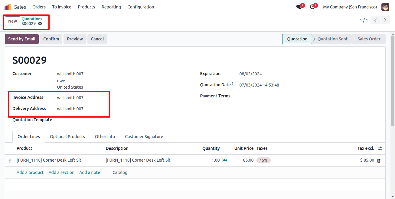 Invoice address and Delivery address