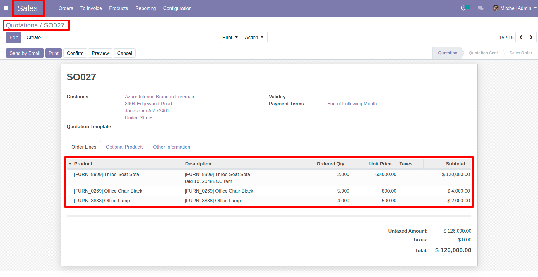 Create a Sale Quotation with These Products in Odoo