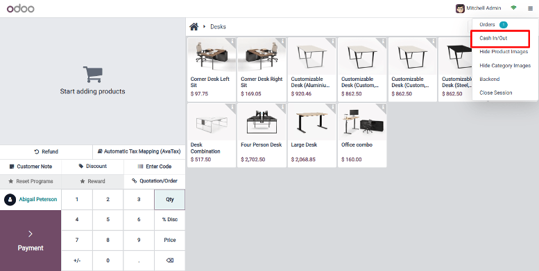 Click on Cash In/Out in POS