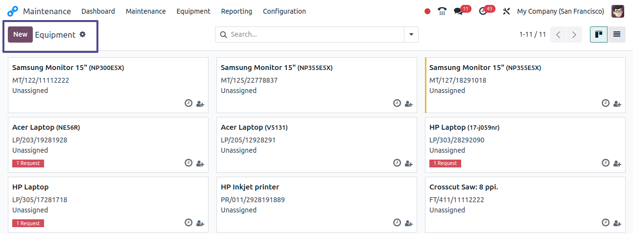 Create a Equipment in Odoo