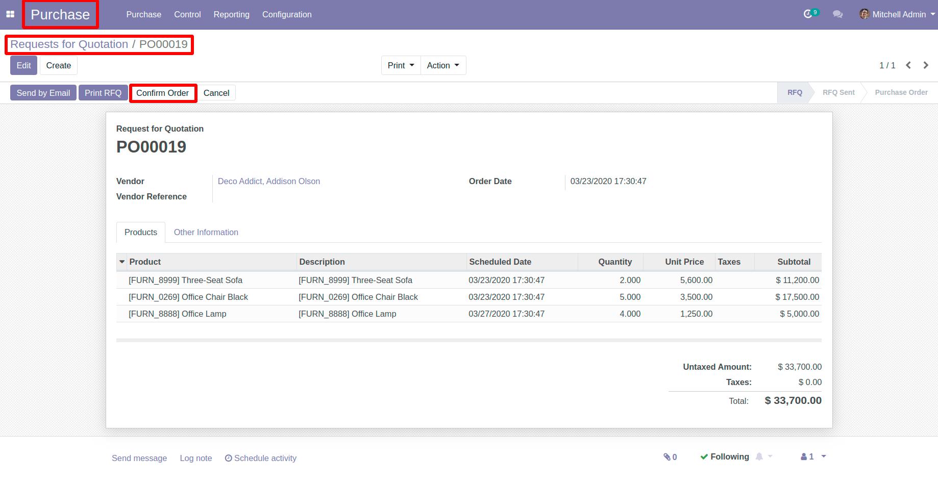 Click on Confirm Order in Odoo