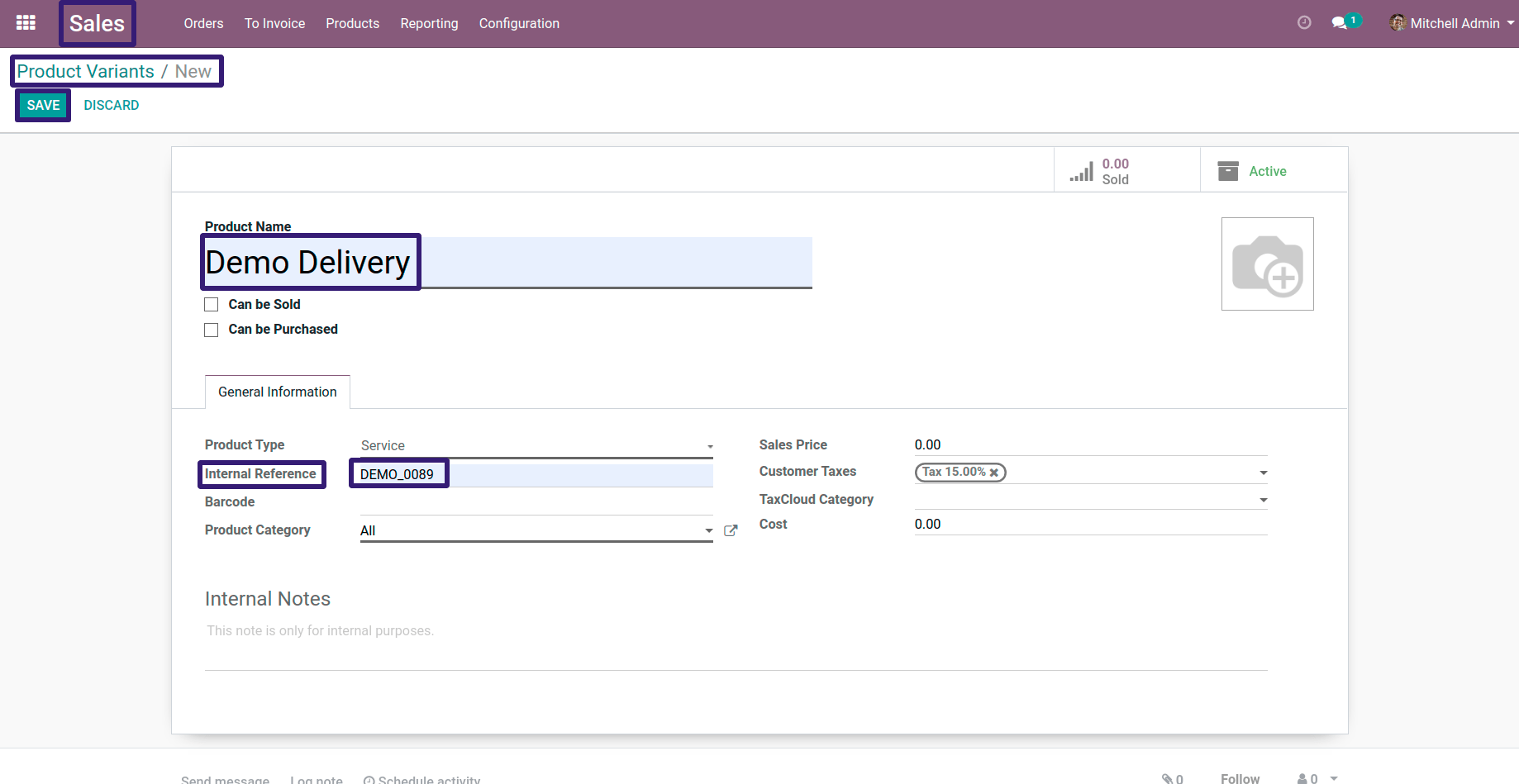 Write the Product Name and  Internal Refrence in odoo