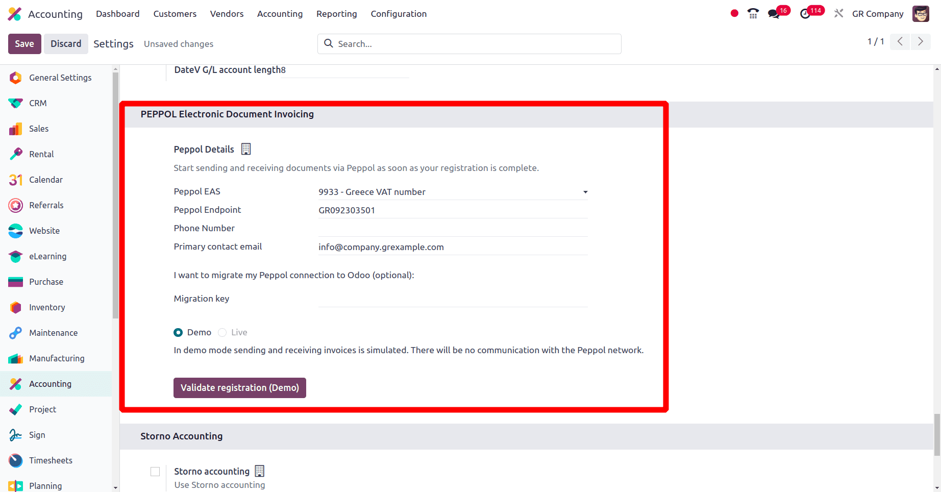 PEPPOL Electronic Invoicing Configuration