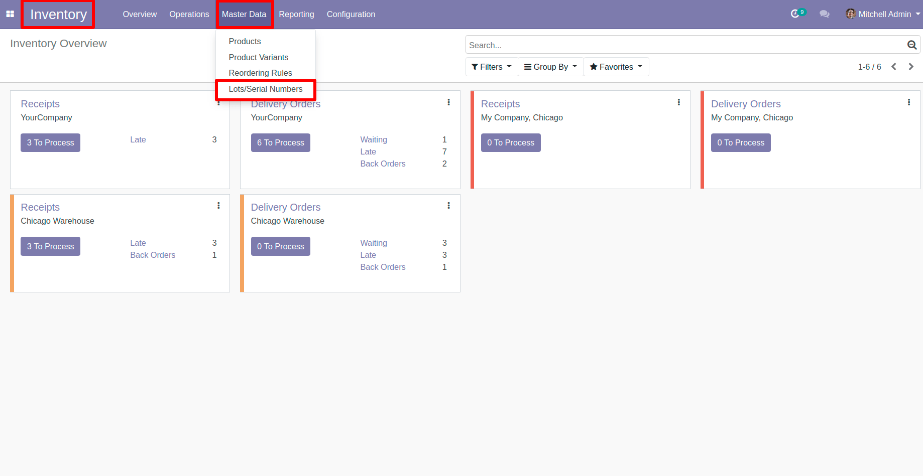 Select Lot/Serial Numbers Menu in Odoo